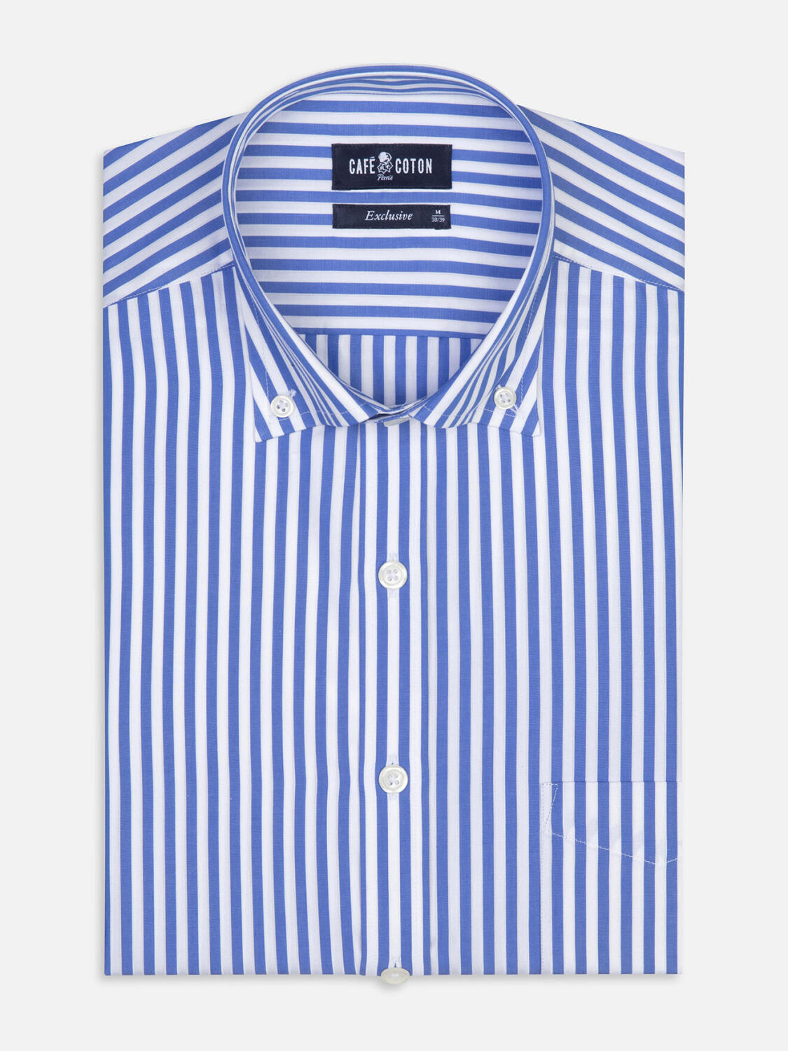 Chris Hemd mit blau Streifen   - Button down Kragen