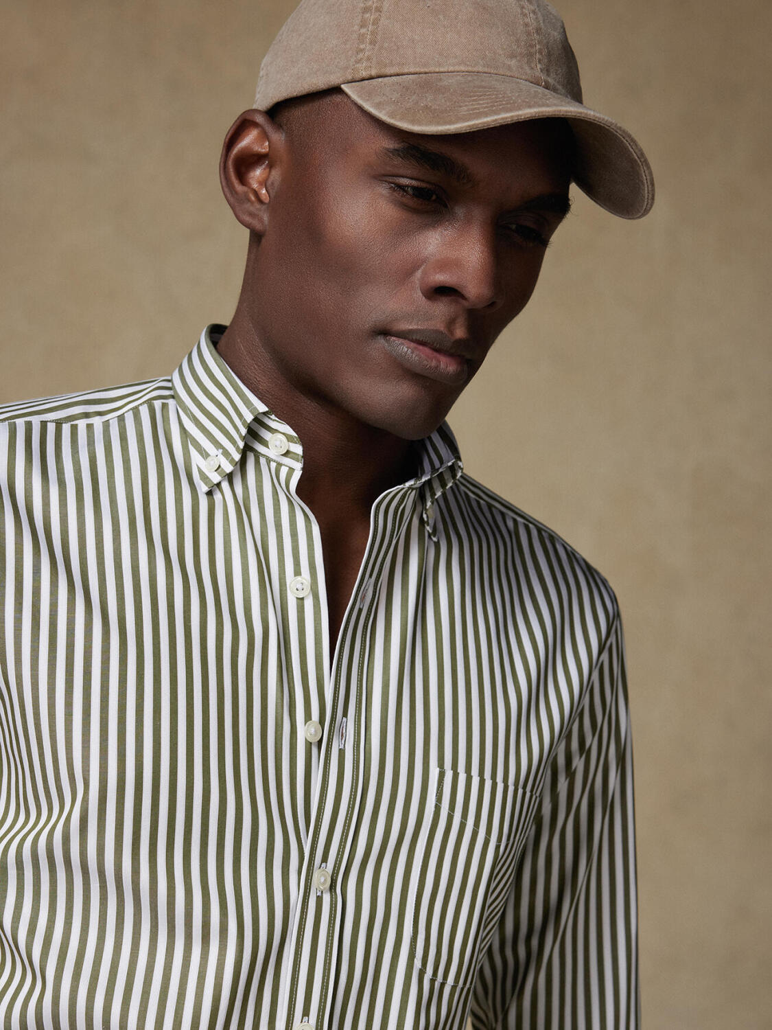 Overhemd Chris met strepen khaki - Button-down kraag