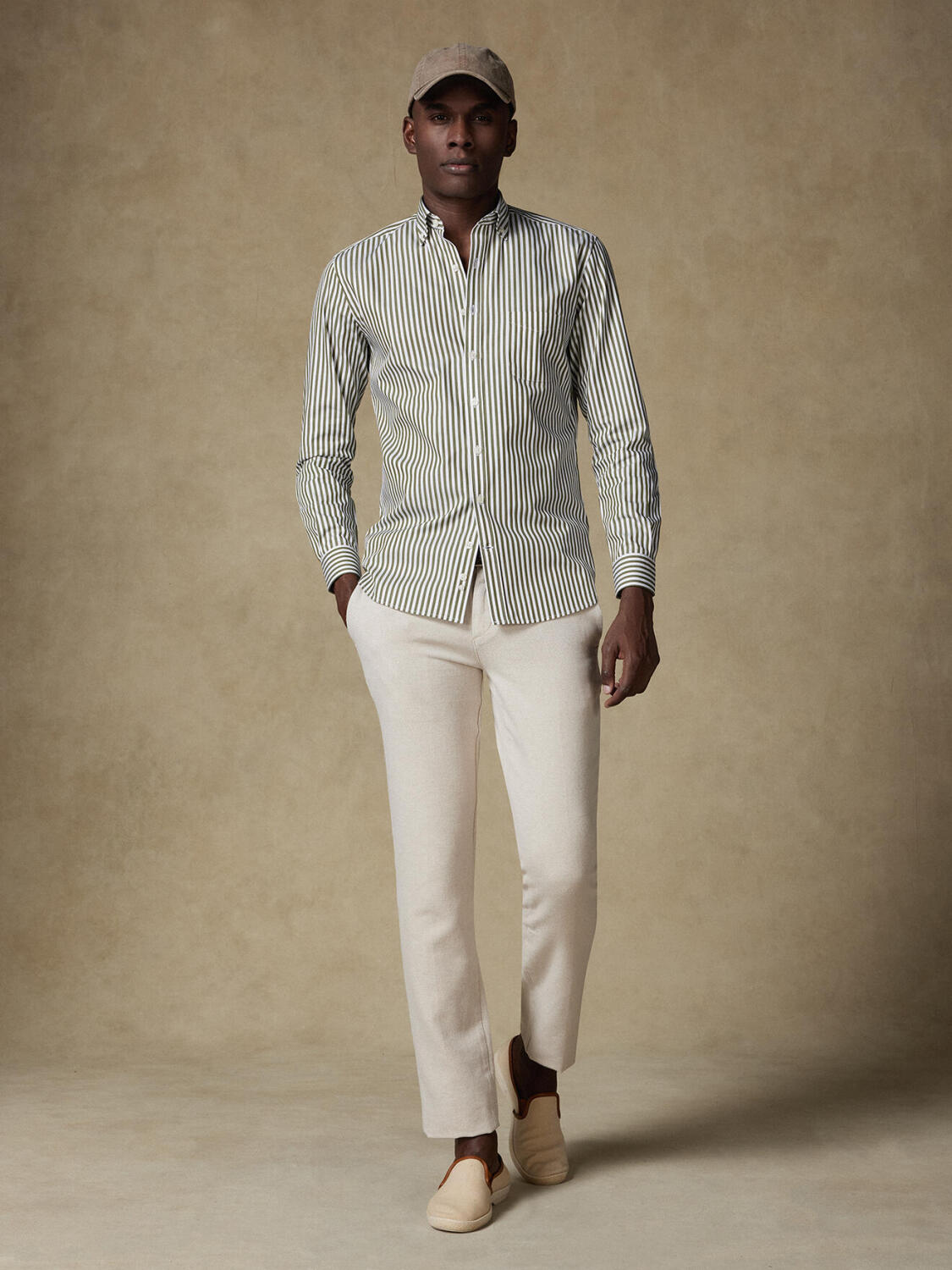 Overhemd Chris met strepen khaki - Button-down kraag
