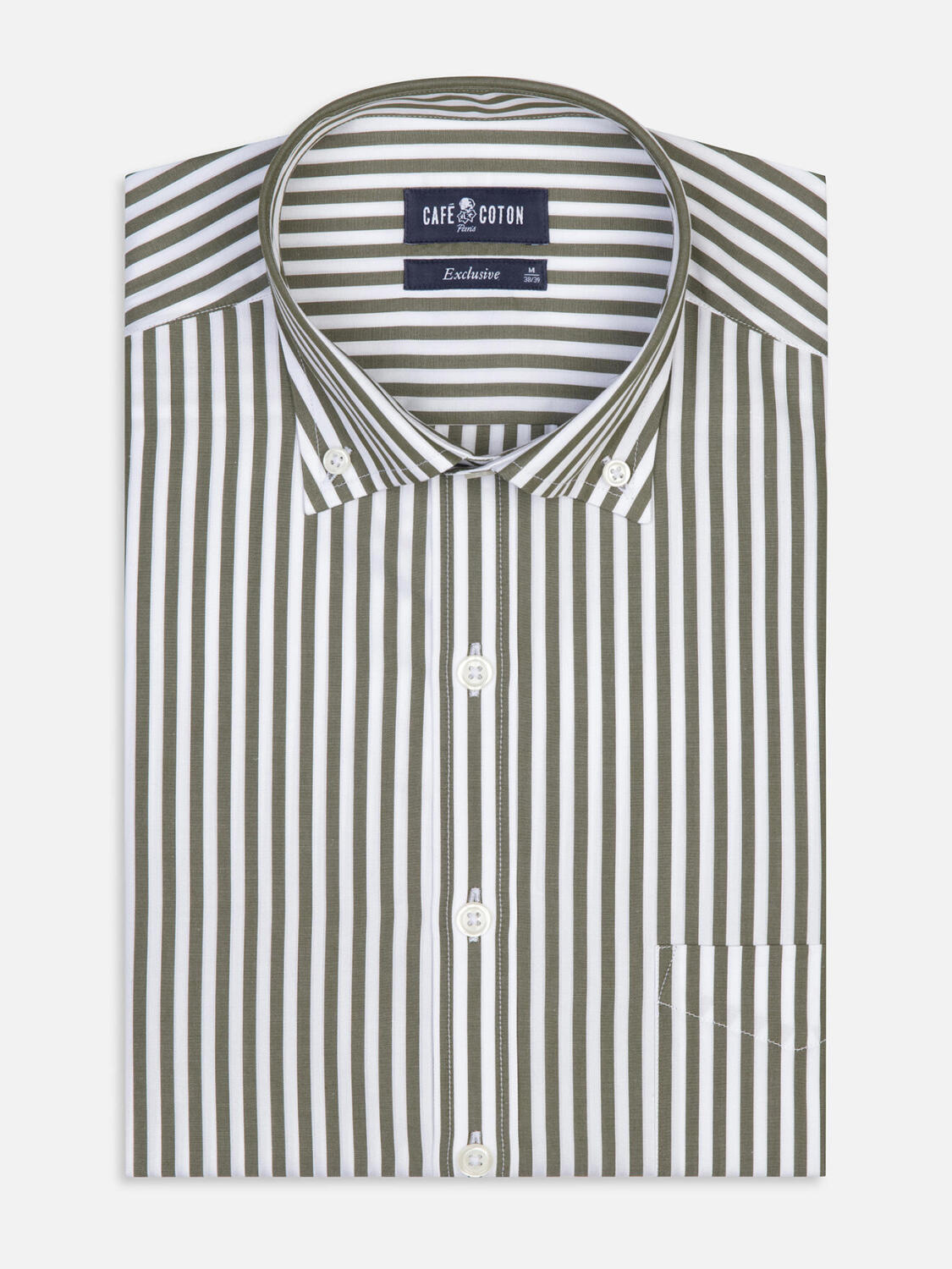 Overhemd Chris met strepen khaki - Button-down kraag