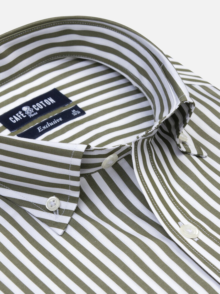 Chris shirt with khaki stripes   - Button down collar