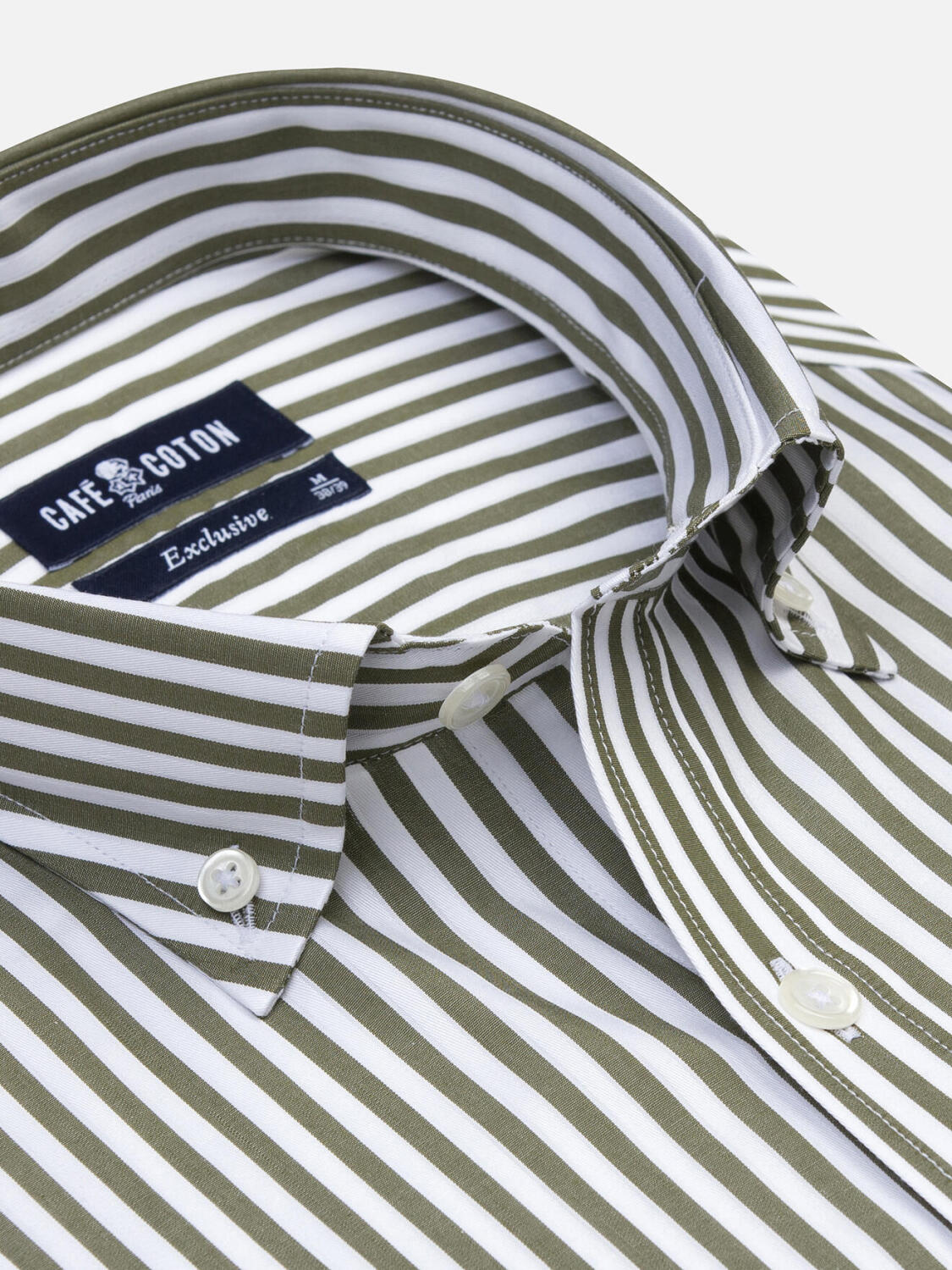 Overhemd Chris met strepen khaki - Button-down kraag