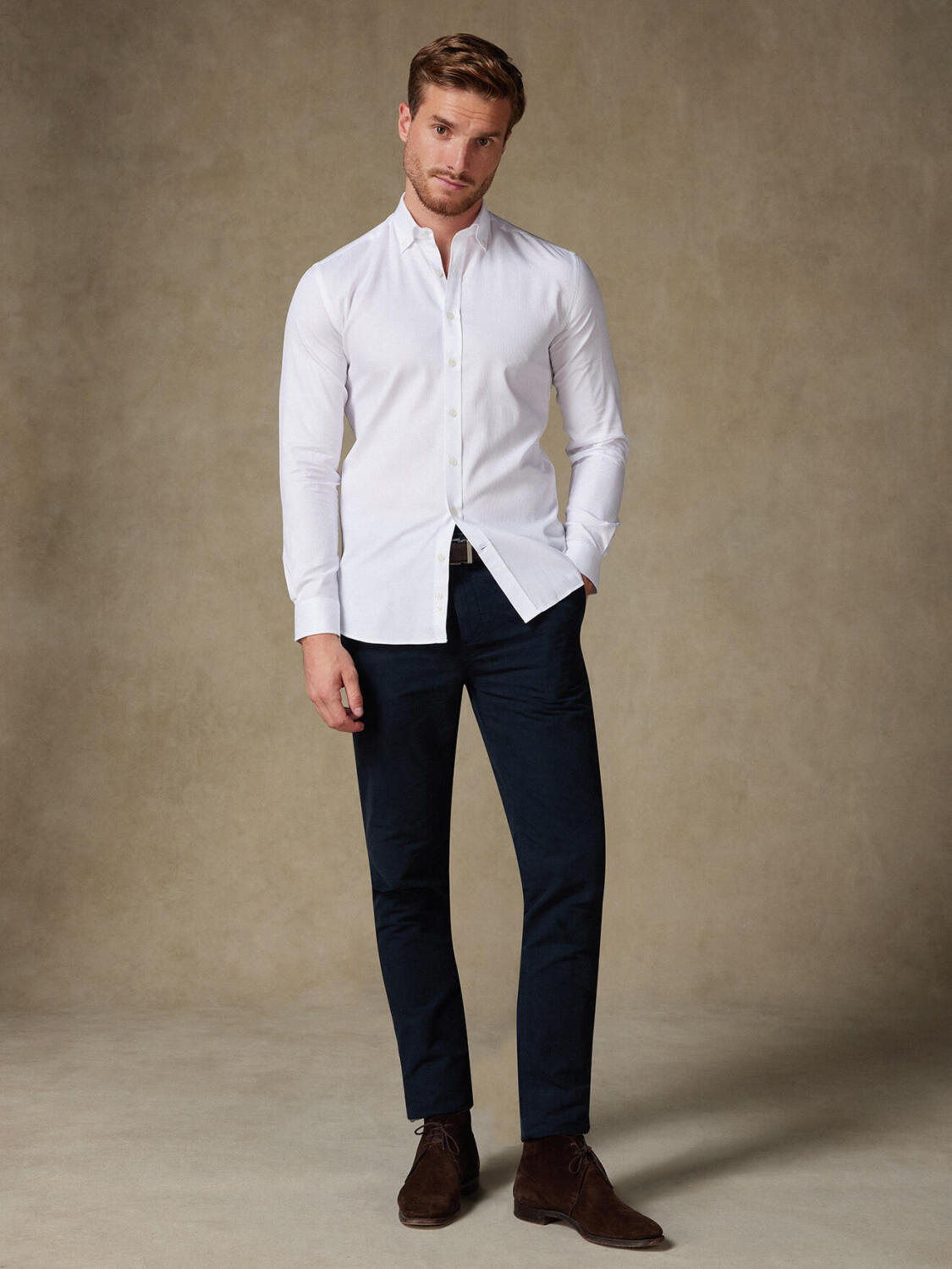 White Piqué overhemd - Button down Kraag