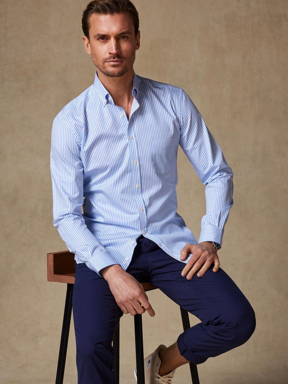 Camicia Clive Sky Stripe - Collo button down