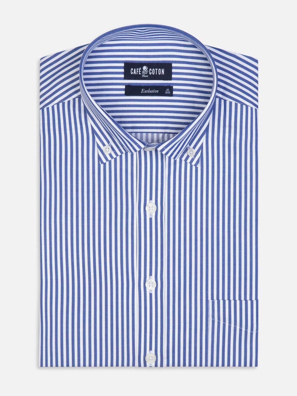 Chemise Clive à rayures marine - Col Boutonné