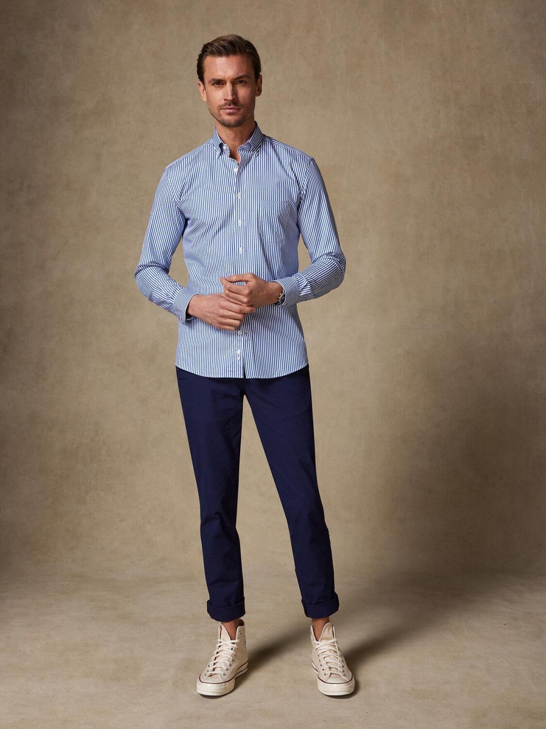 Chemise Clive à rayures marine - Col Boutonné