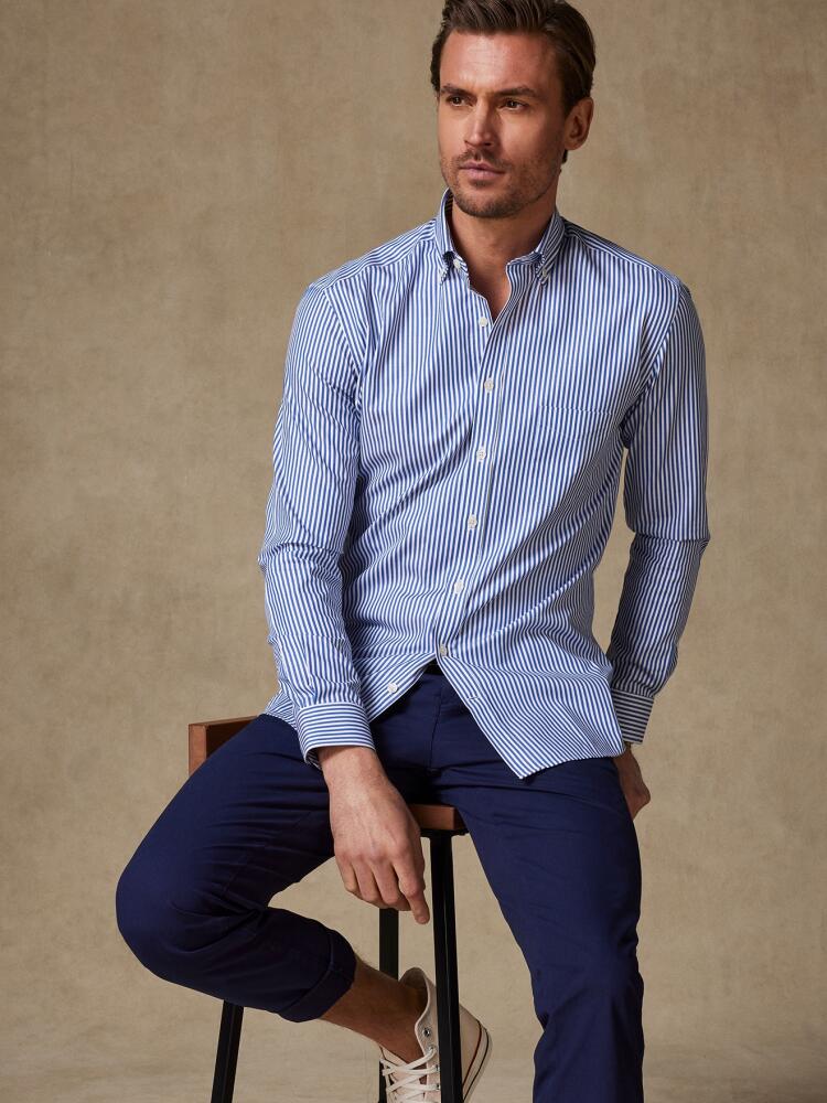 Camicia Clive a righe blu - Collo abbottonato