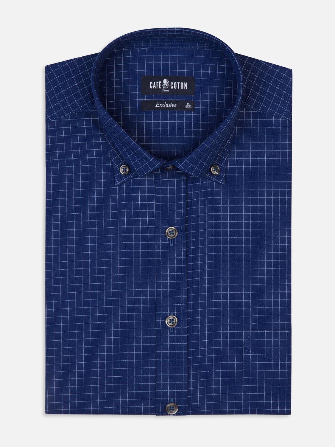 Camicia Clyde navy sky check - Collo button down
