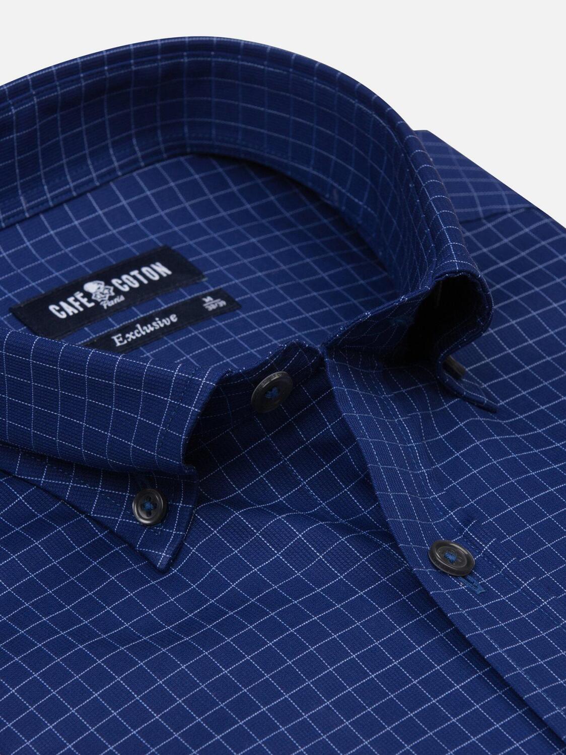 Camicia Clyde navy sky check - Collo button down