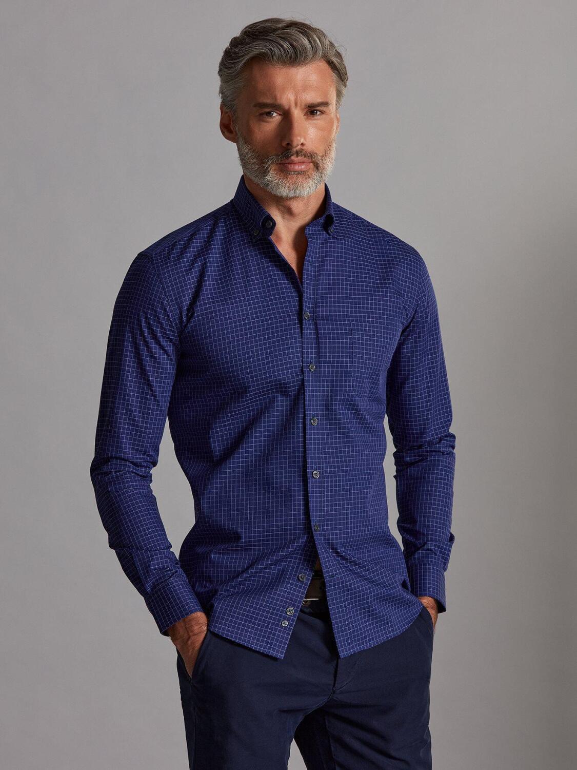 Camicia Clyde navy sky check - Collo button down