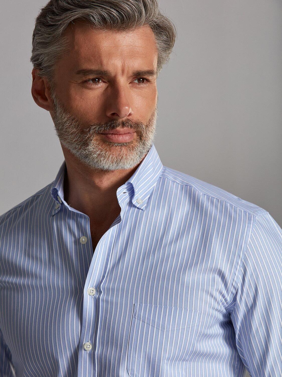 Chemise Colin &agrave; rayures ciel - Col Boutonn&eacute;