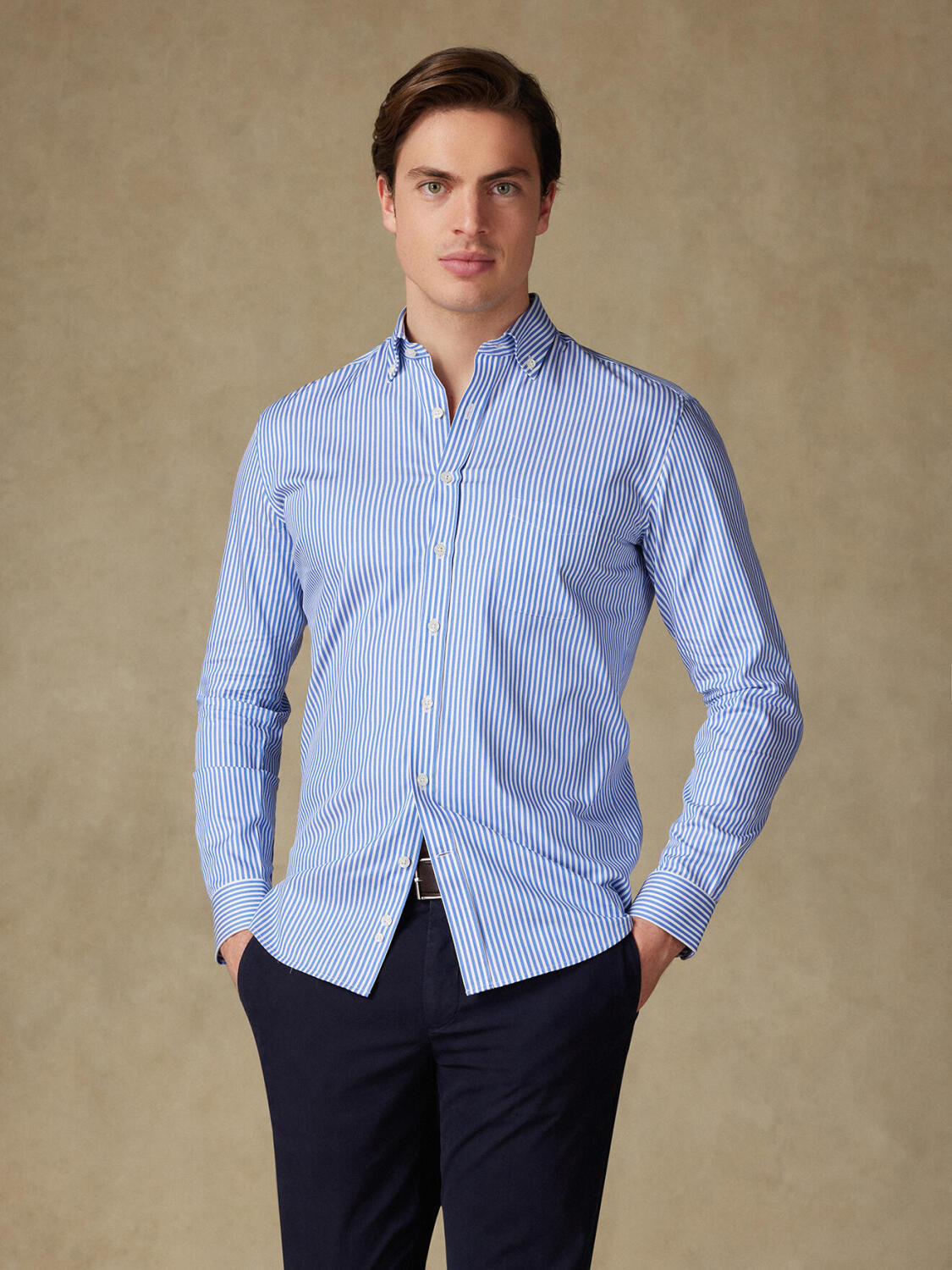 Colin blauw gestreept overhemd - Button-down kraag