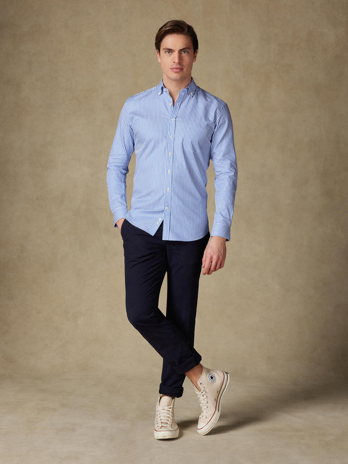 Colin blauw gestreept overhemd - Button-down kraag