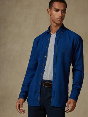 Cross indigo shirt - Button-down collar