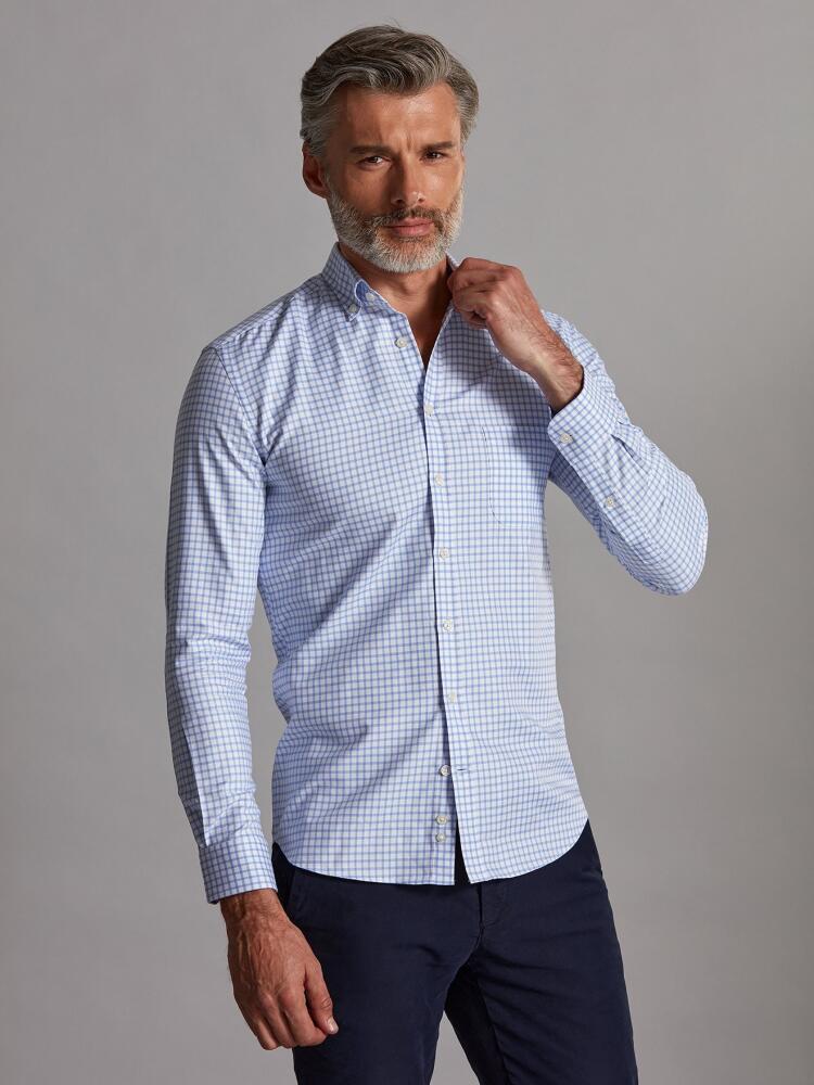 Chemise Curt à carreaux ciel - Col Boutonné