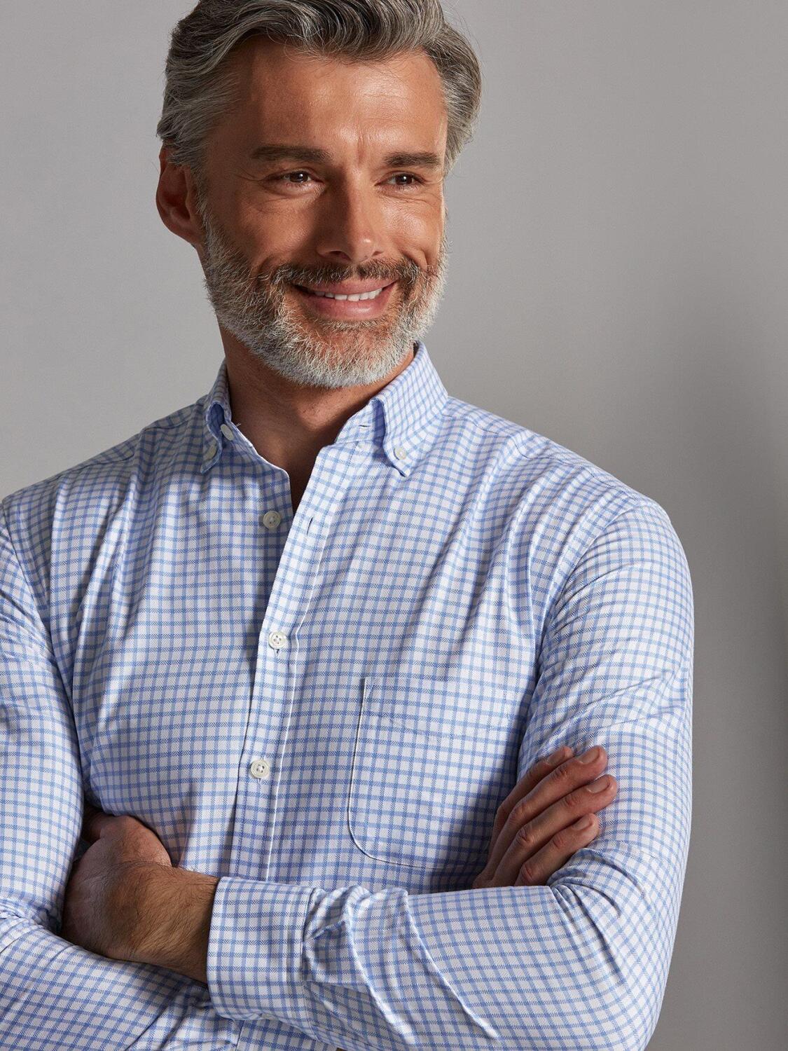 Chemise Curt à carreaux ciel - Col Boutonné