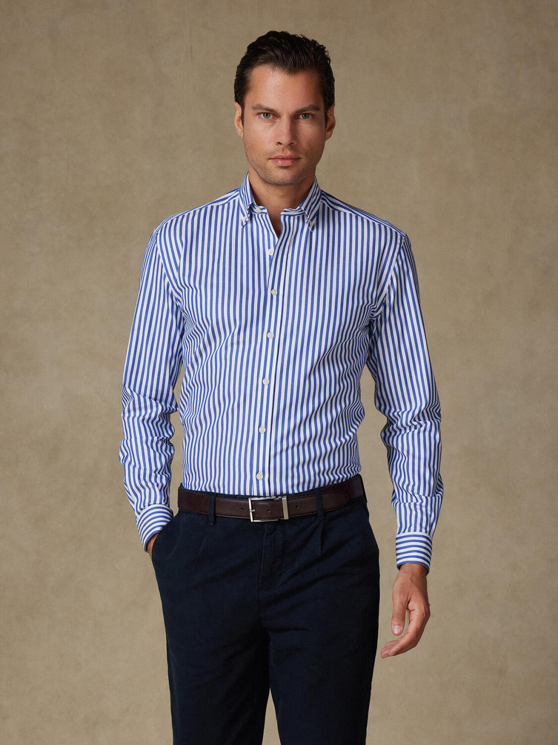 Dale Navy Streifenhemd - Button down Kragen