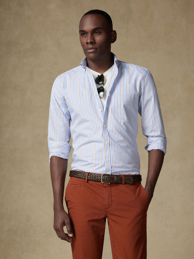 Chemise Damon à rayures havane - Col Boutonné