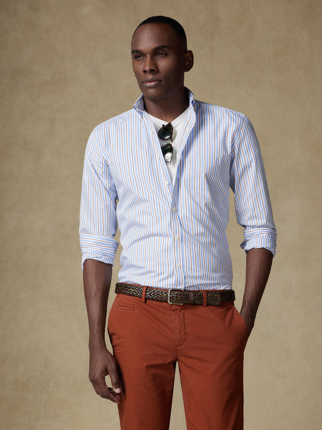 Overhemd Damon met strepen havana - Button-down kraag