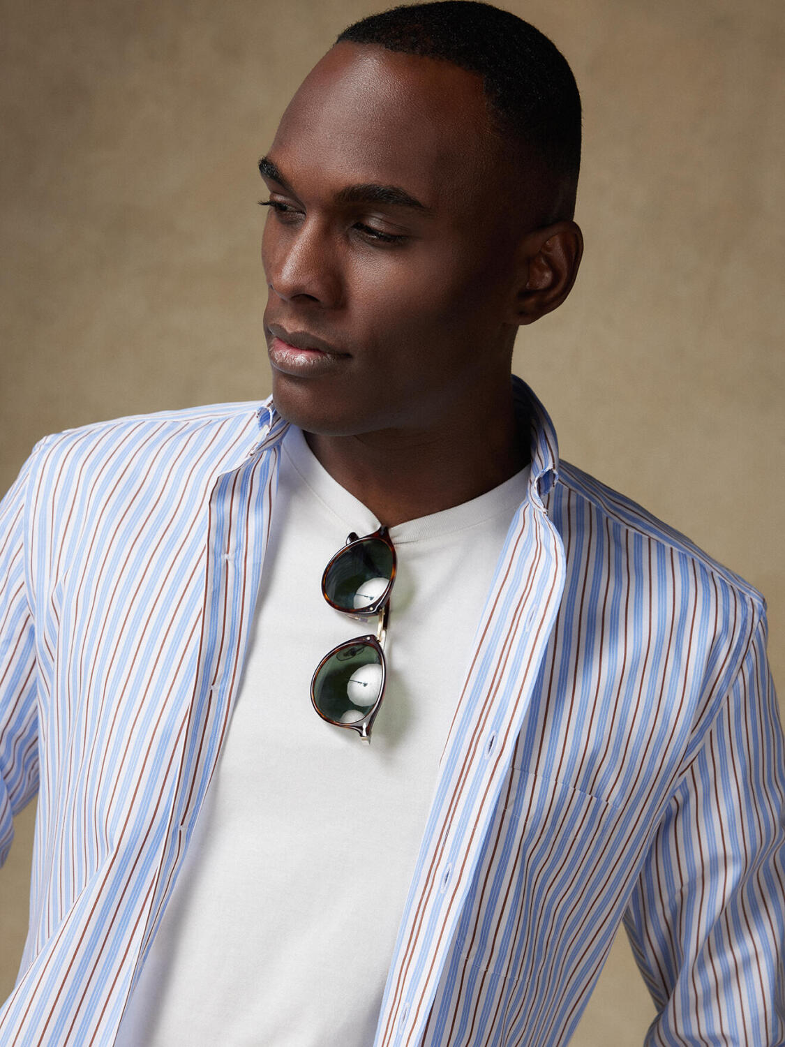 Overhemd Damon met strepen havana - Button-down kraag