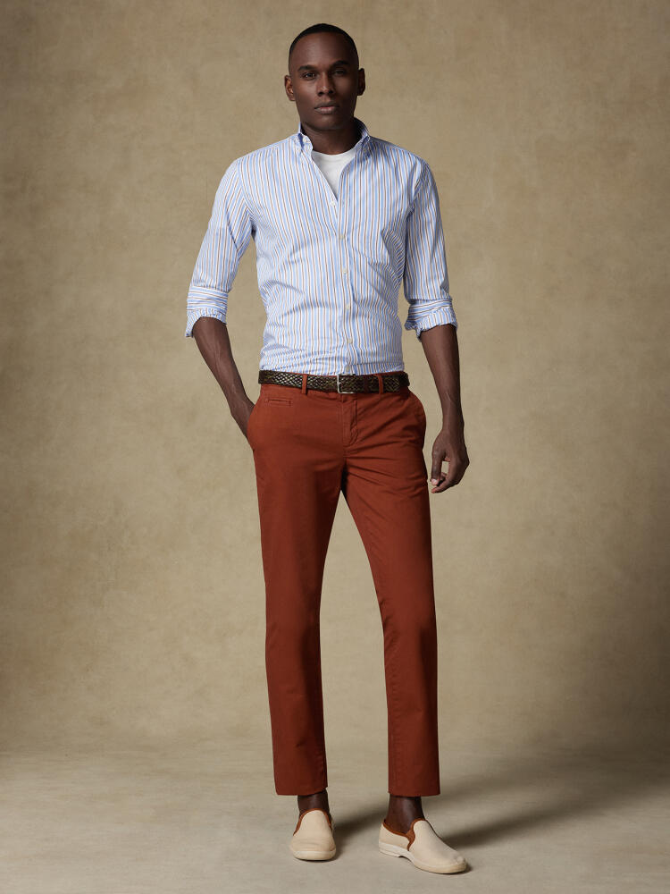 Chemise Damon à rayures havane - Col Boutonné