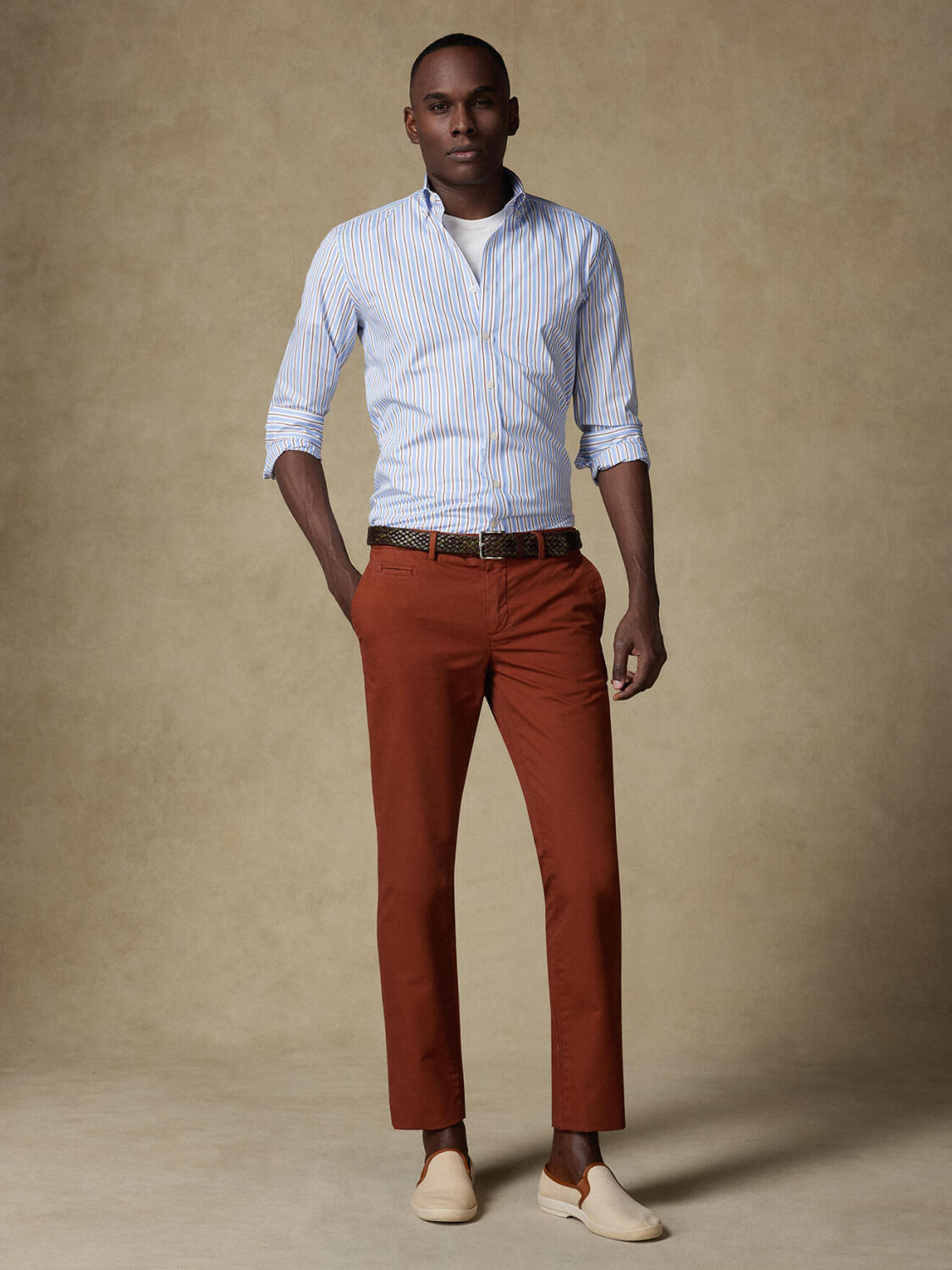 Overhemd Damon met strepen havana - Button-down kraag