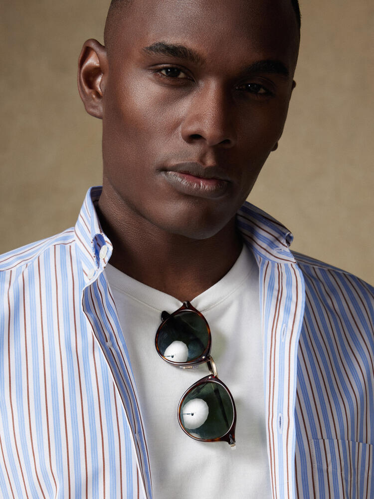 Chemise Damon à rayures havane - Col Boutonné