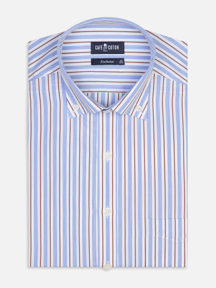 Chemise Damon à rayures havane - Col Boutonné