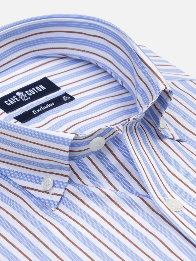 Chemise Damon à rayures havane - Col Boutonné