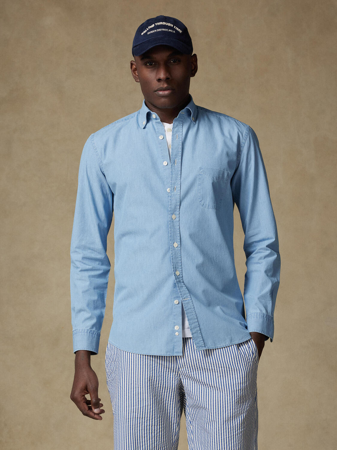 Chemise Dane en denim ciel  - Col Boutonné