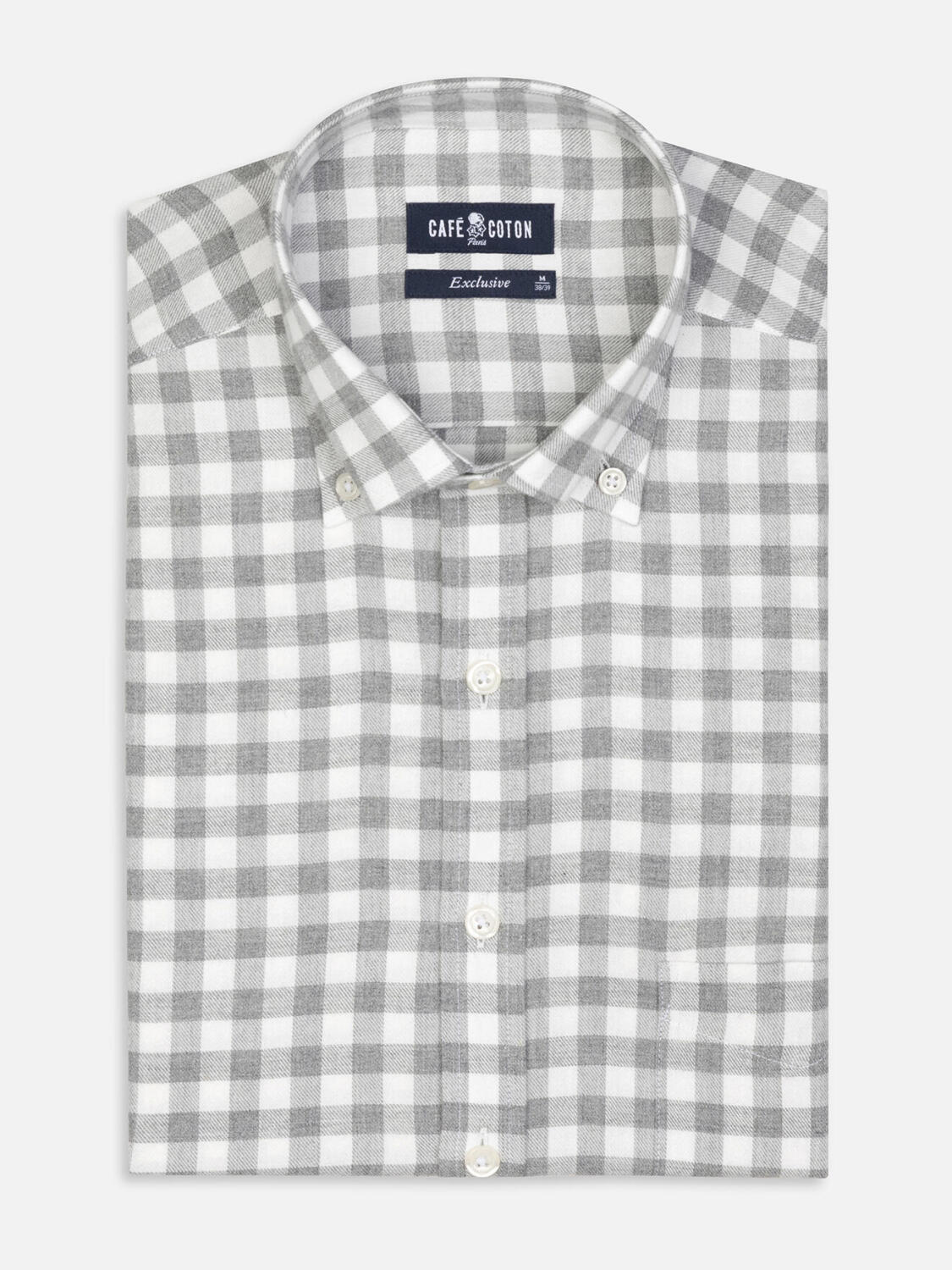 Chemise Danny en flanelle à carreaux gris - Col Boutonné