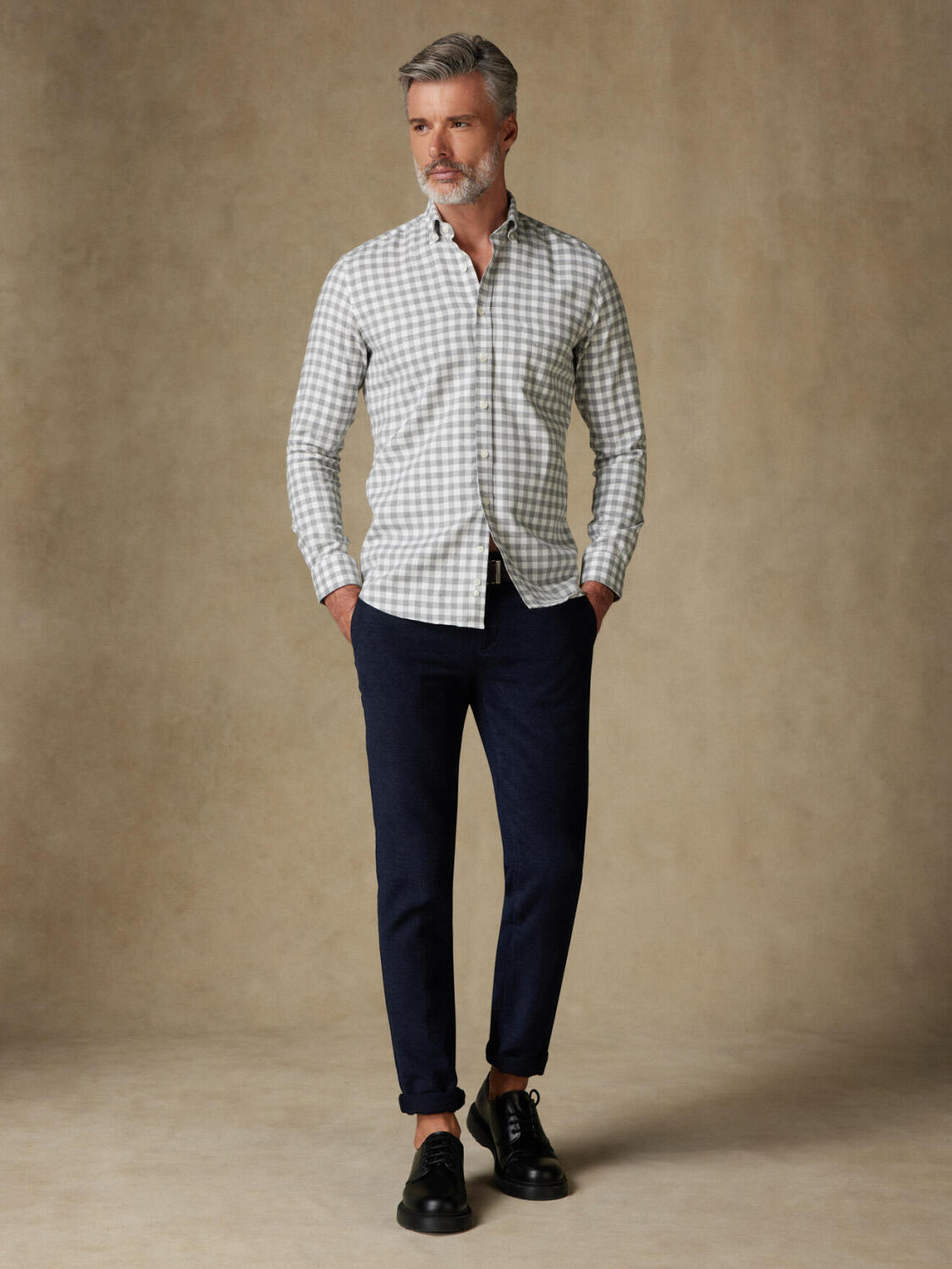 Chemise Danny en flanelle à carreaux gris - Col Boutonné