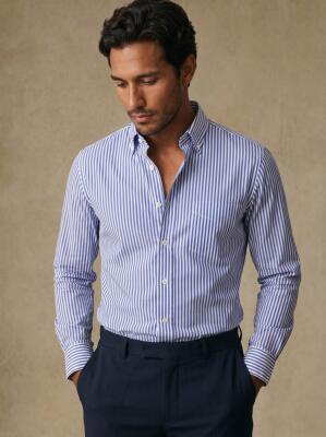 Davin Blue Striped Shirt - Button-Down Collar