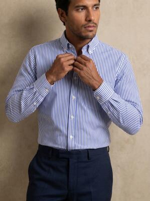 Davin Blue Striped Shirt - Button-Down Collar