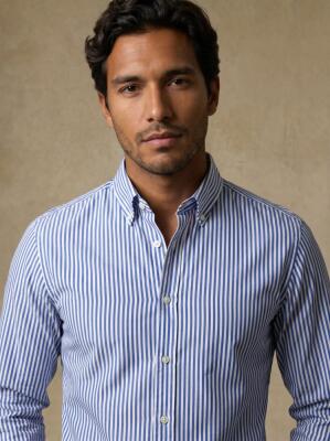 Davin Blue Striped Shirt - Button-Down Collar