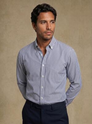 Davin Navy Striped Shirt - Button-Down Collar