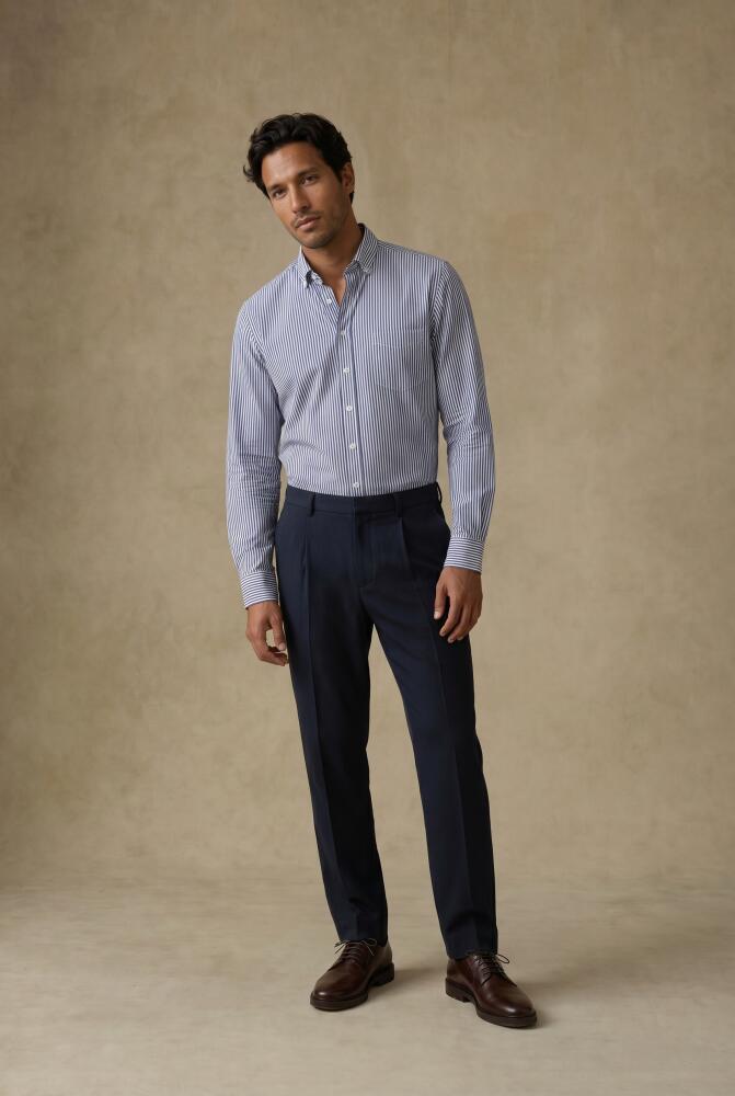 Davin Navy Striped Shirt - Button-Down Collar