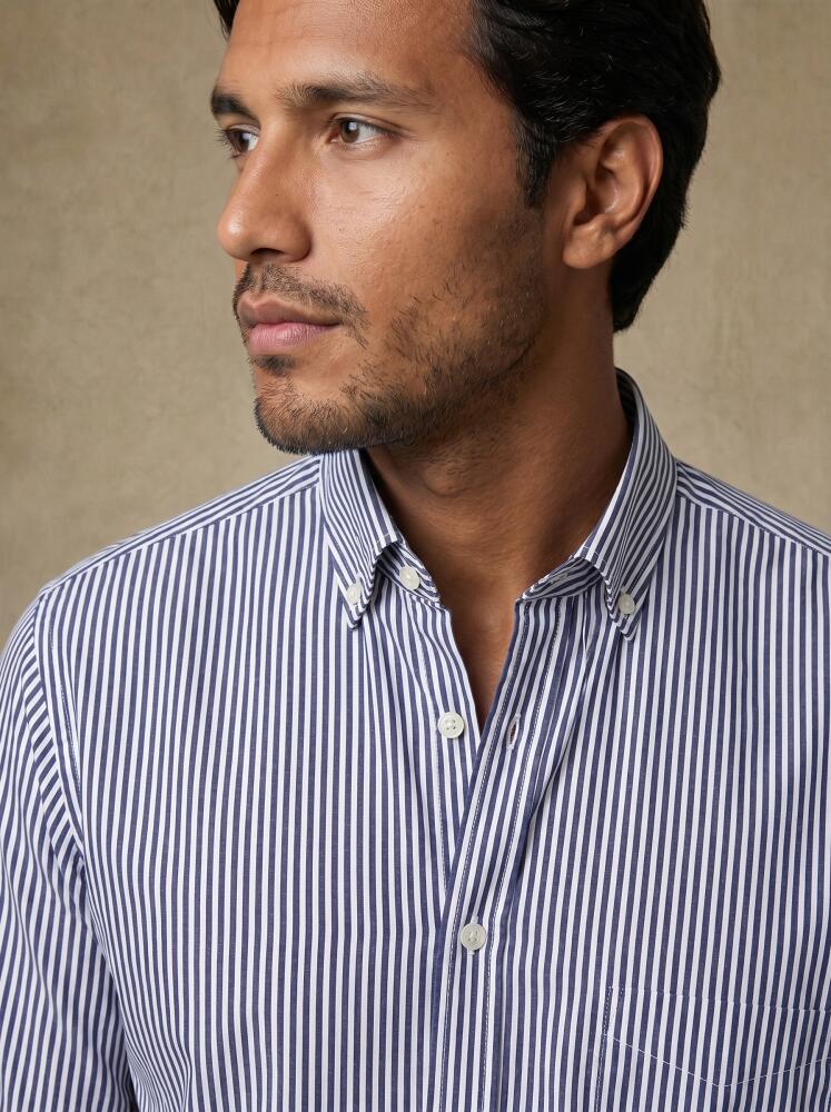 Davin Navy Striped Shirt - Button-Down Collar