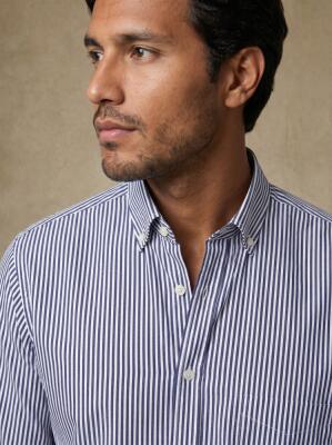 Davin Navy Striped Shirt - Button-Down Collar