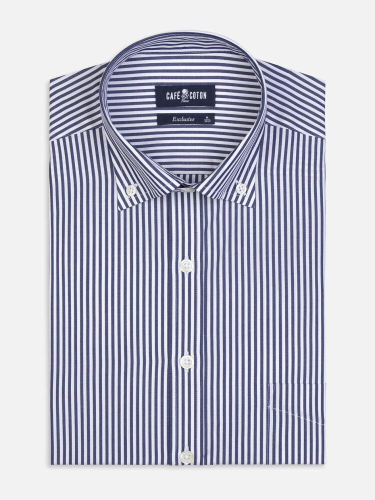 Davin Navy Striped Shirt - Button-Down Collar