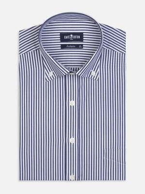Davin Navy Striped Shirt - Button-Down Collar