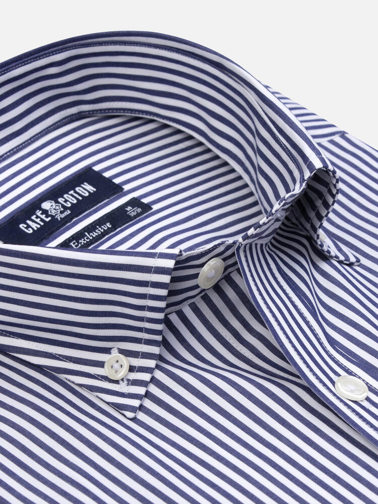 Davin Navy Striped Shirt - Button-Down Collar