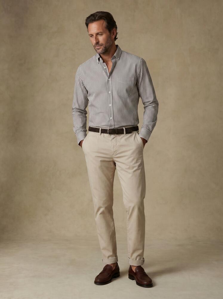 Camisa Davin de rayas caqui - Cuello abotonado