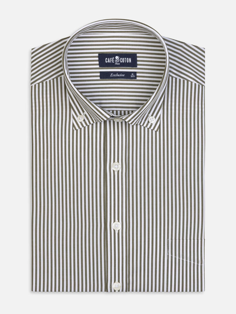 Camisa Davin de rayas caqui - Cuello abotonado