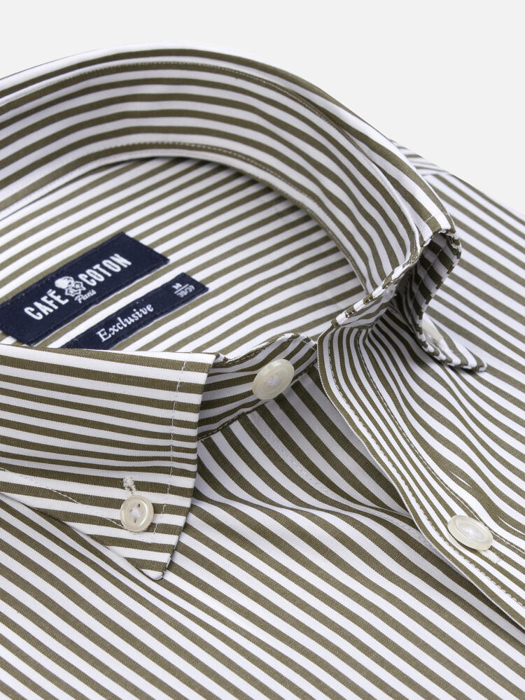 Camisa Davin de rayas caqui - Cuello abotonado