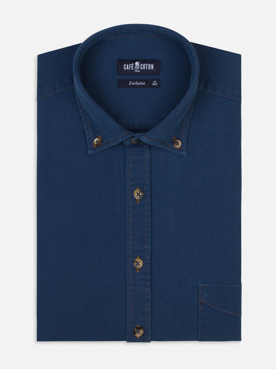 Dee piqu&eacute; denim shirt - Button-down collar