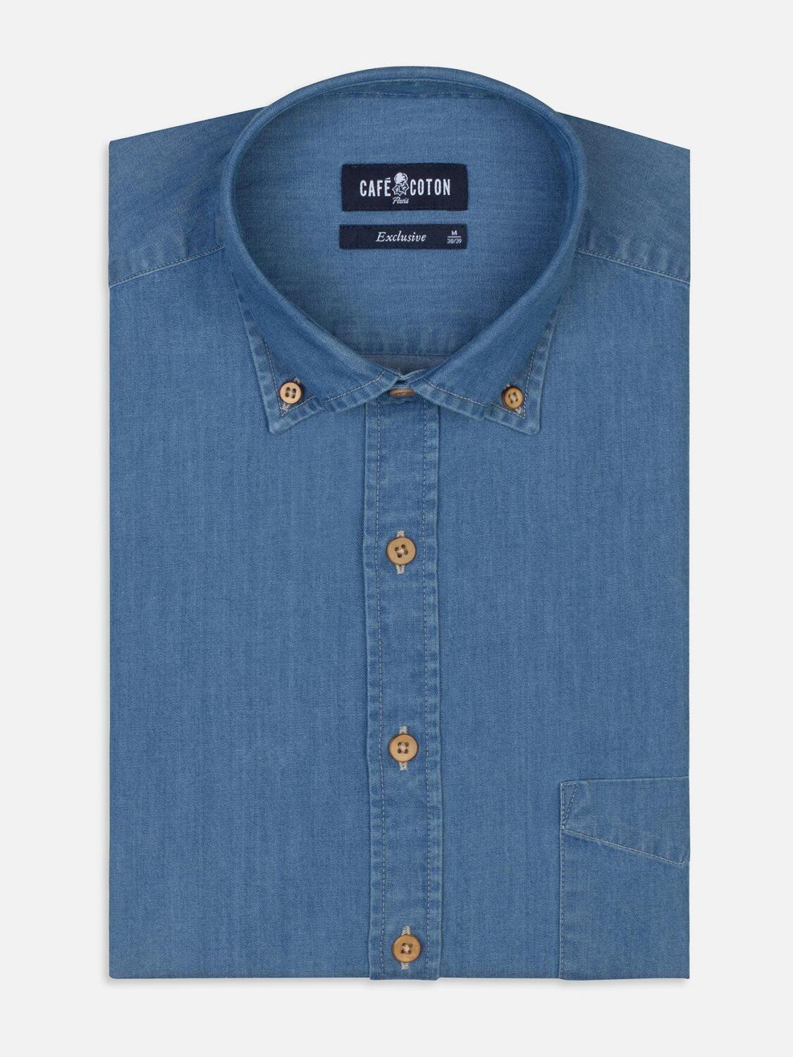 Blue denim shirt - Button down collar