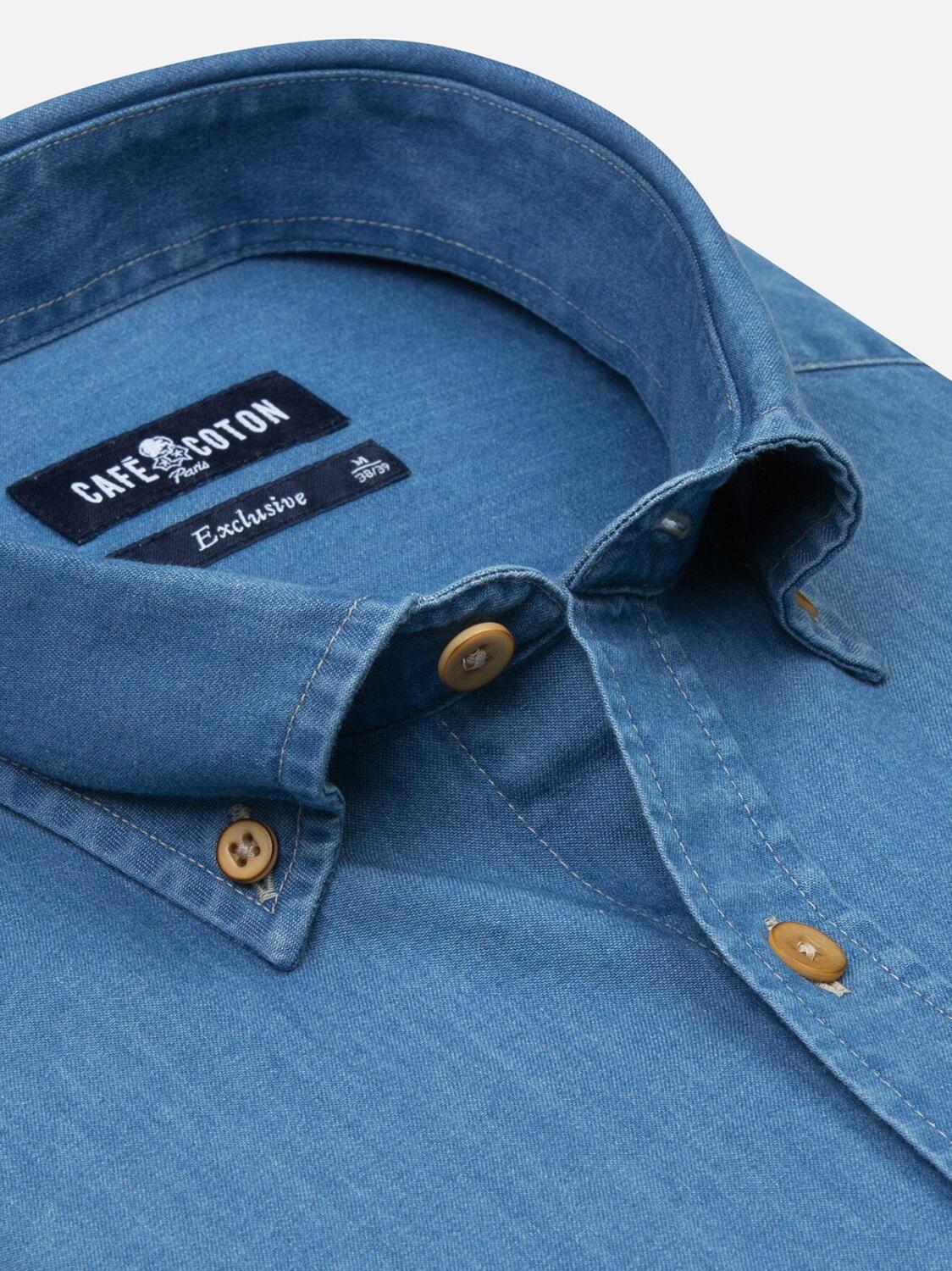 Blue denim shirt - Button down collar