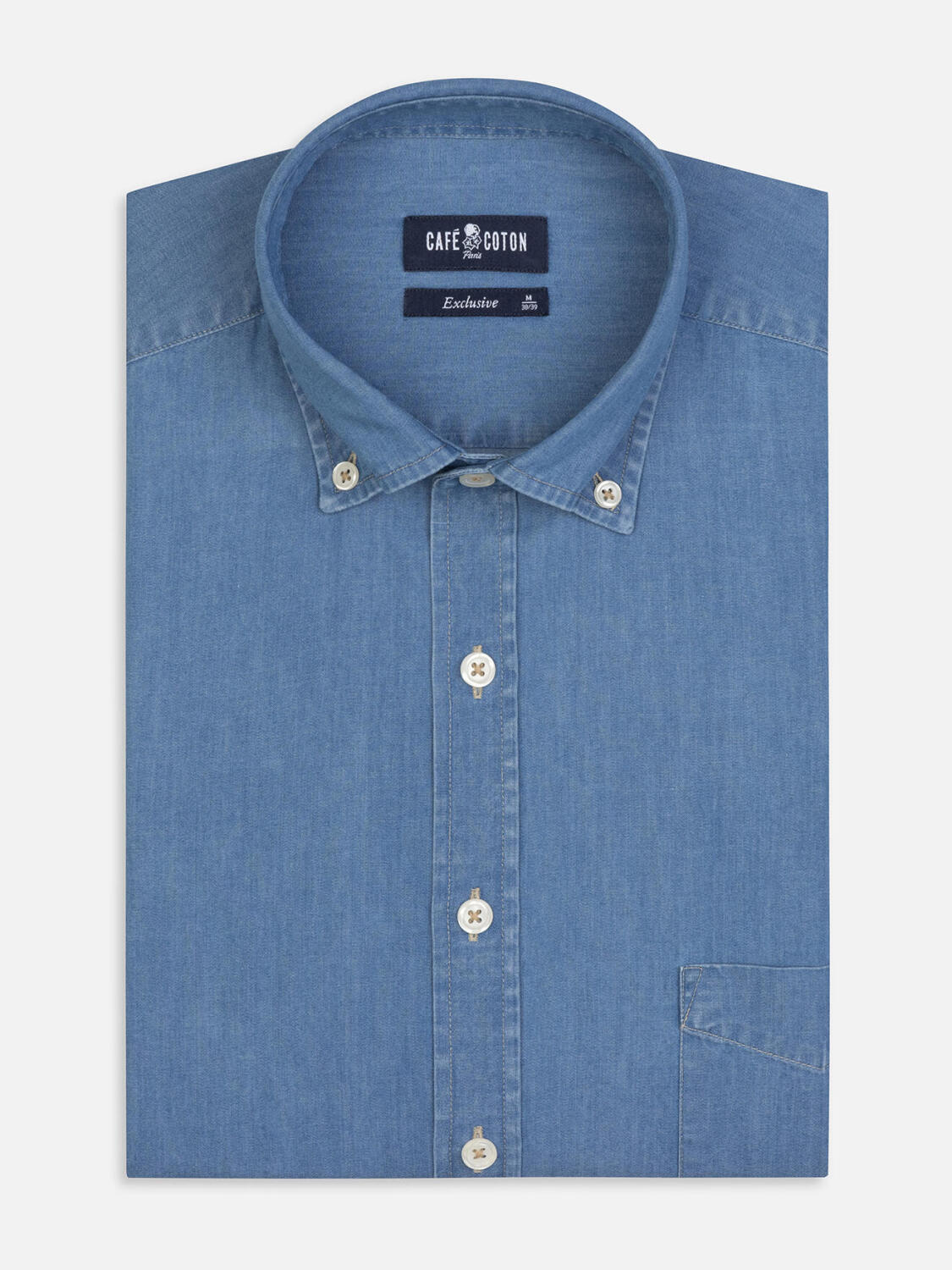 Chemise en denim ciel- Col Boutonné