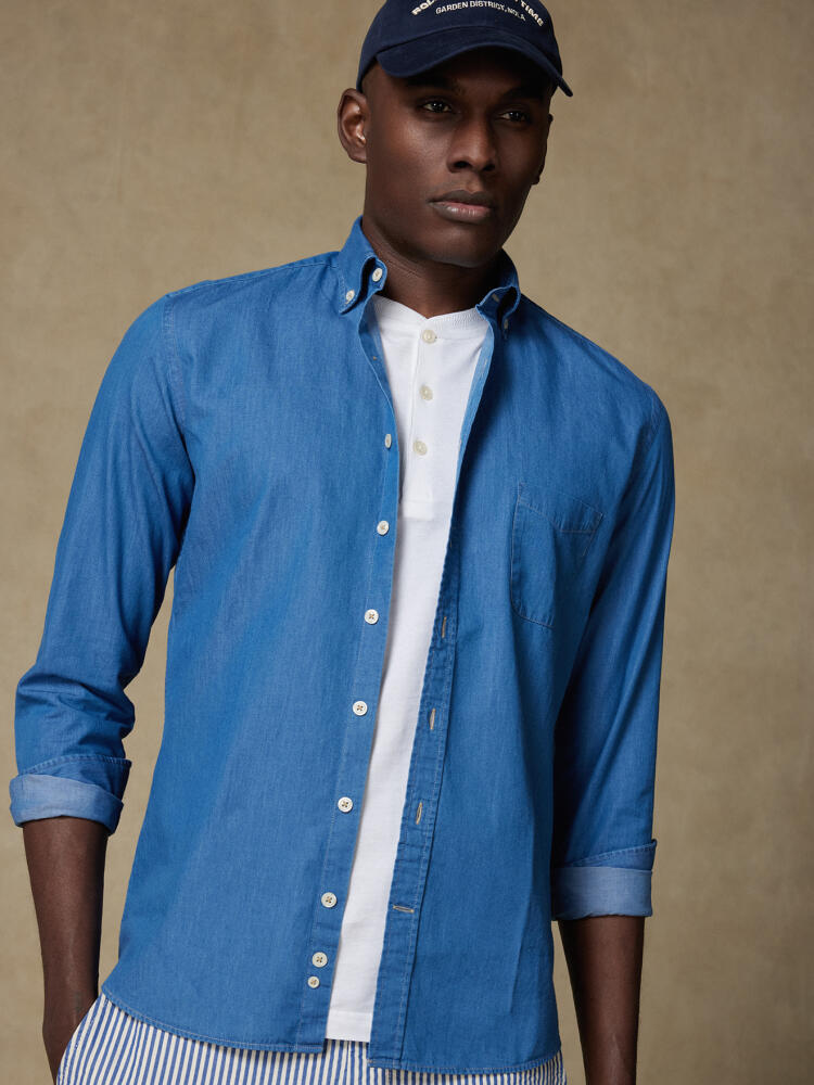Denim Hemd himmelblau   - Button down Kragen